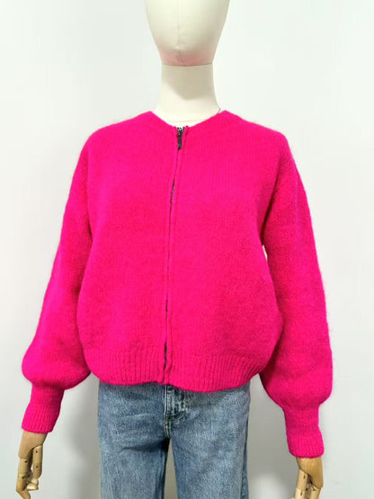 Mohair Zip Cardi Pink