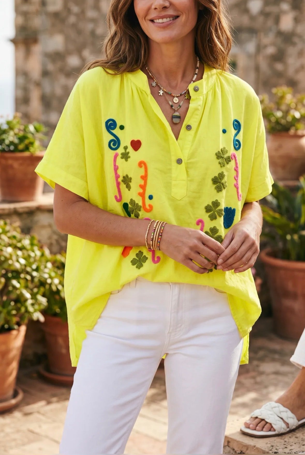 Neon yellow flower print tunic
