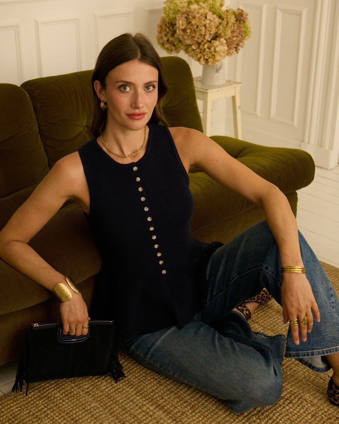 Buttoned Navy peplum vest