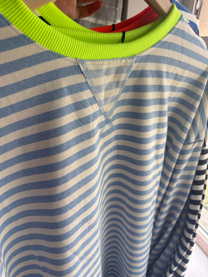 Striped Baby Blue/ Neon Yellow trim Sweater