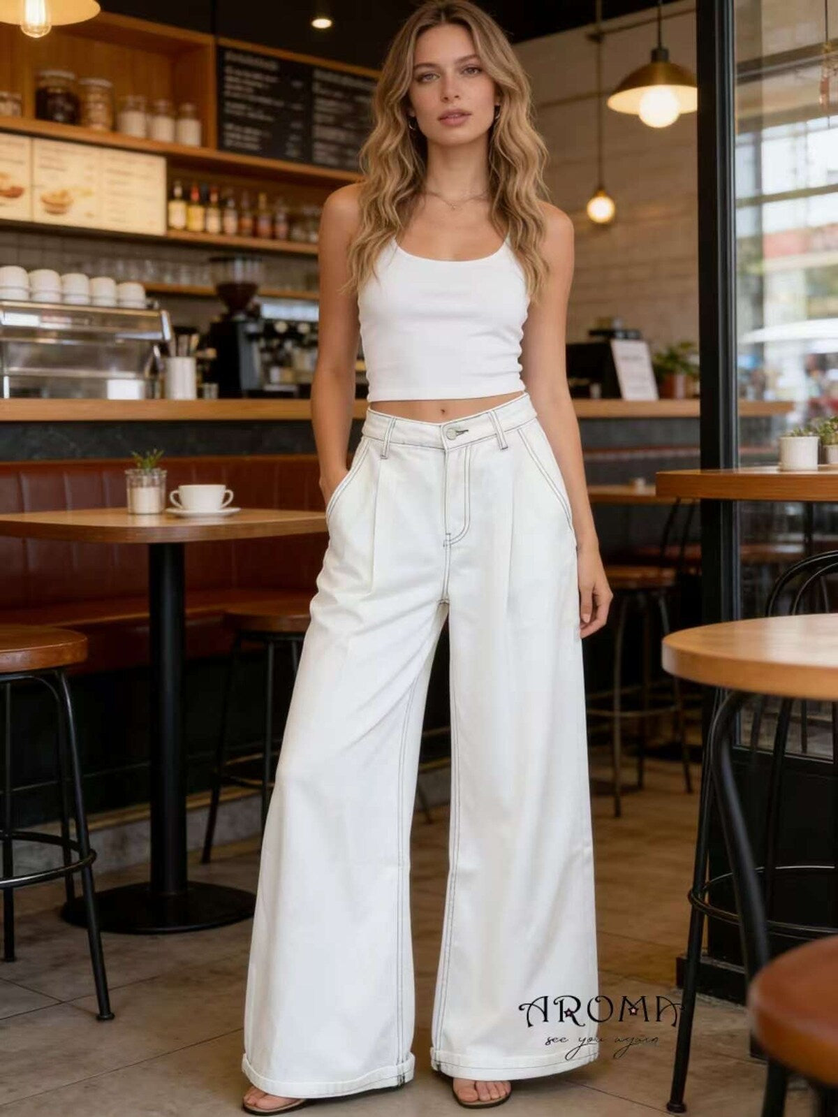 Wide leg white jeans long length perfect fit 
