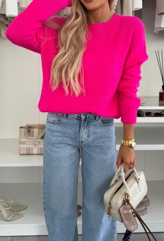 Fuchsia pink soft knit sweater
