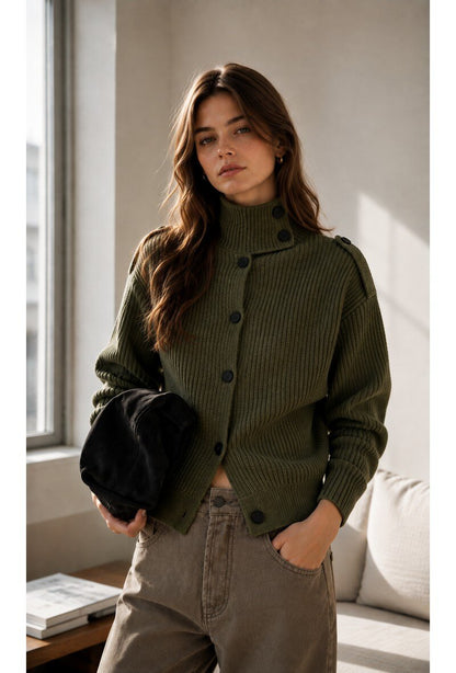 Khaki high neck cardi