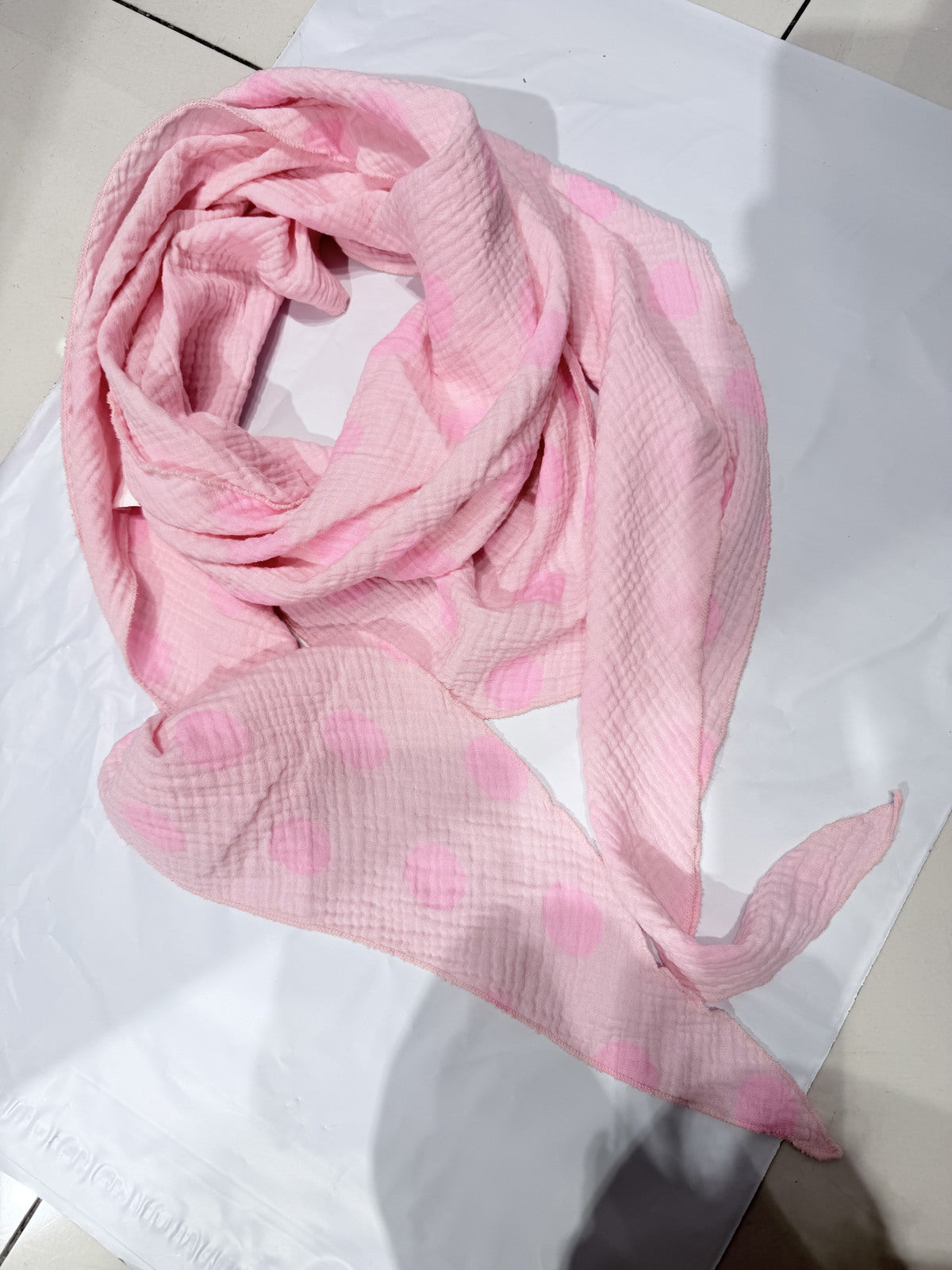 Pink polka dot scarf