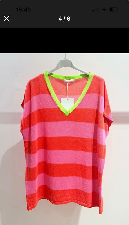 Coral Cotton Stripe T