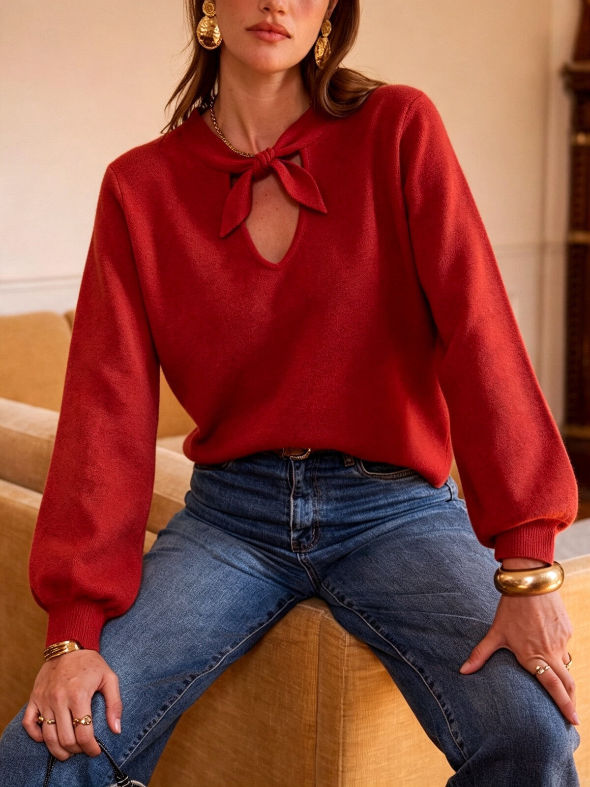 Terracotta sweater with bow tie