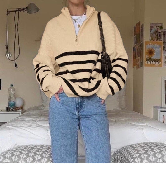 Zip neck Striped Sweater