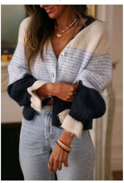 Stripe soft navy cardi