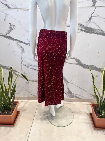 Sequined velvet skirt - Burgundy