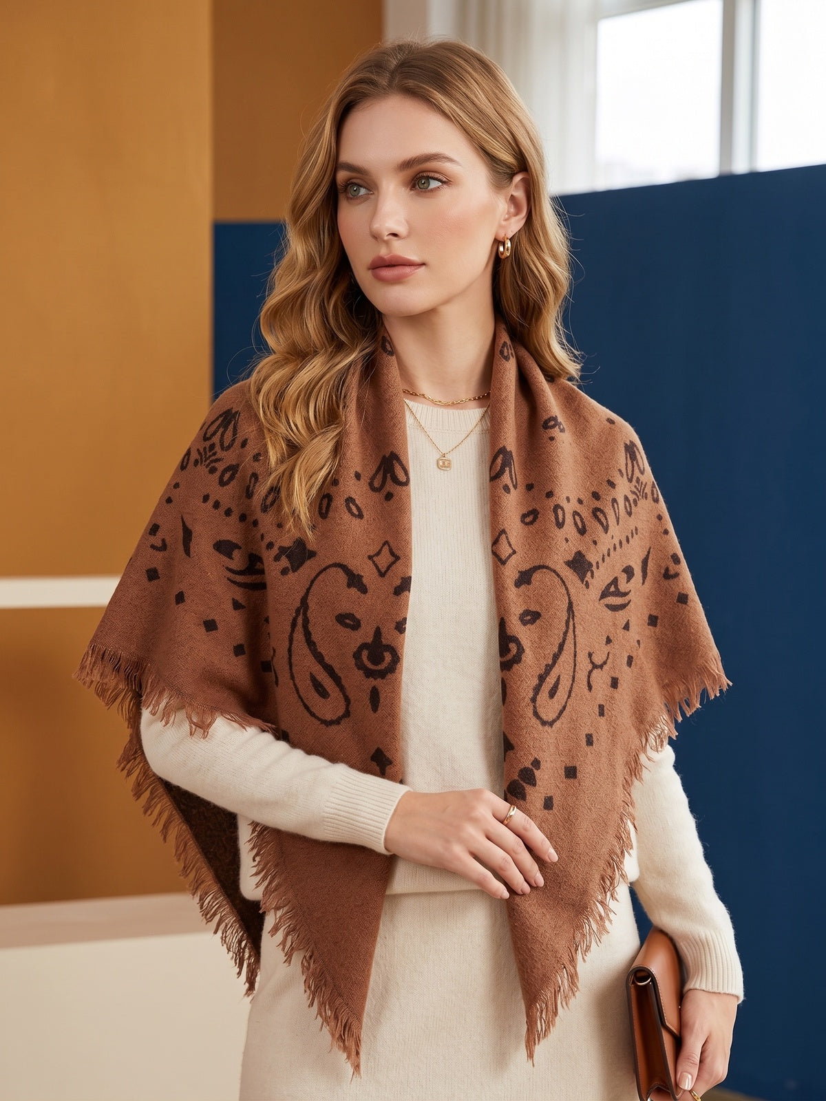 Camel med paisley scarf