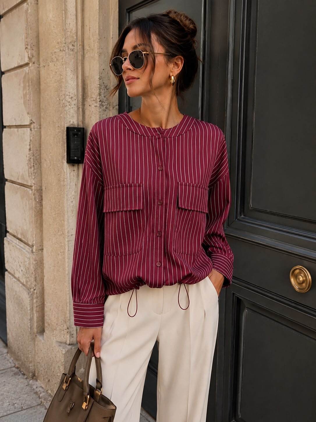 Burgundy draw string shirt