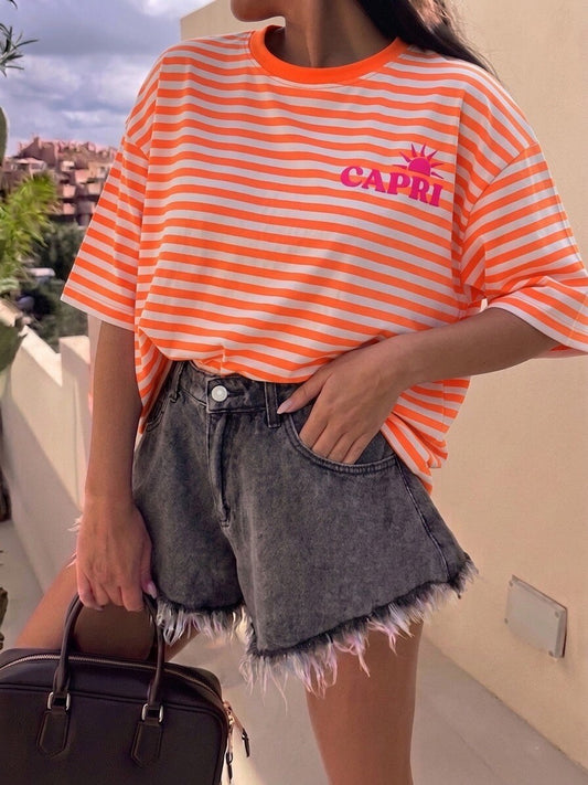 Capri Stripe T Coral