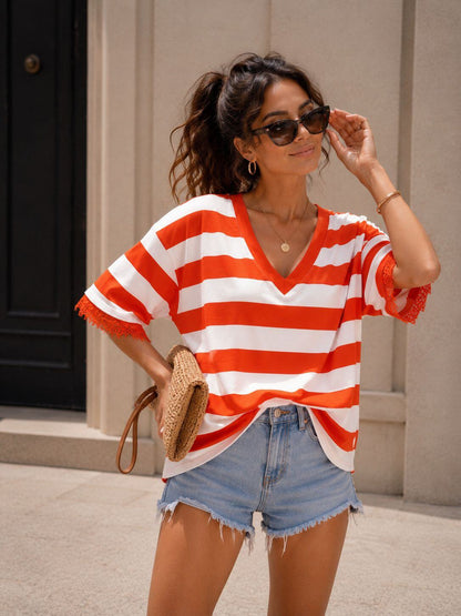 Orange lace trim T