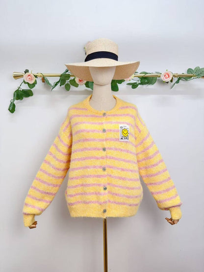 Soft wool smiley print yellow cardi 