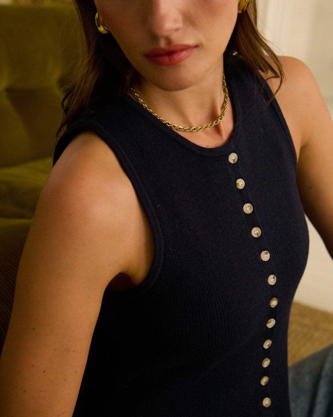 Buttoned Navy peplum vest