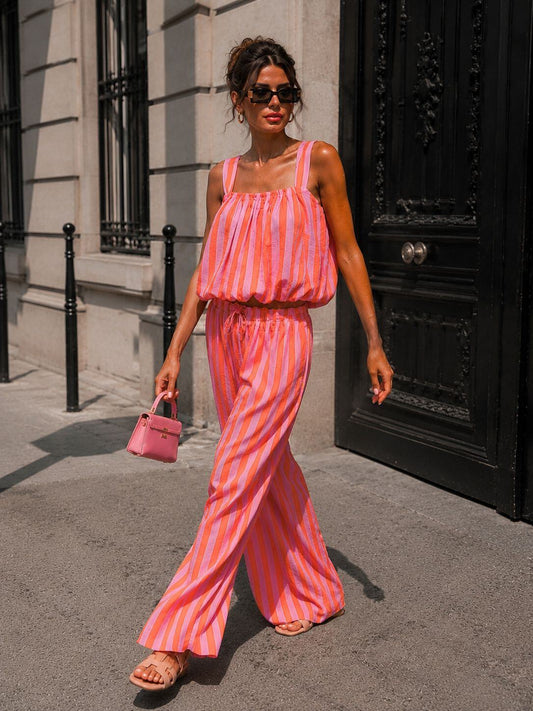Coral Stripe long Co-ord