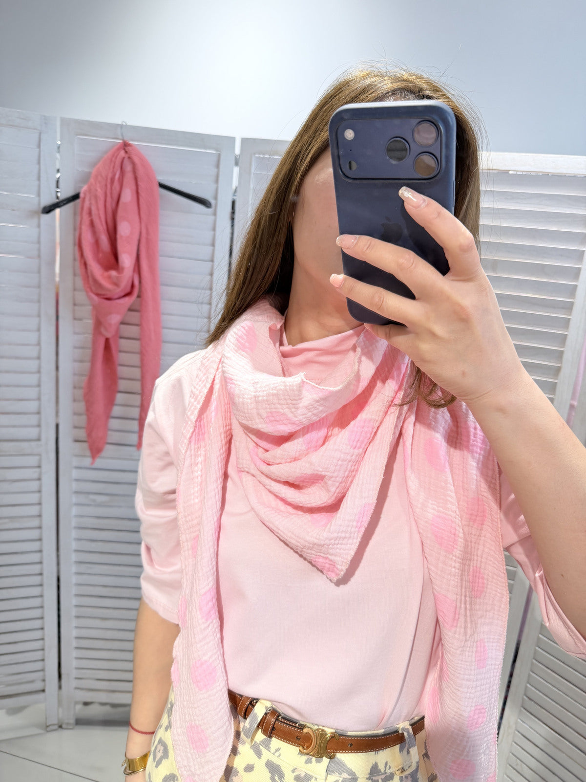 Pink polka dot scarf