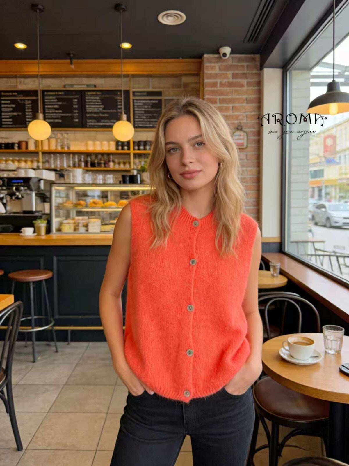 Knit vest Mohair mix Orange