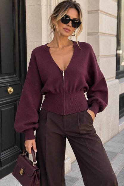 Plum zip cardi