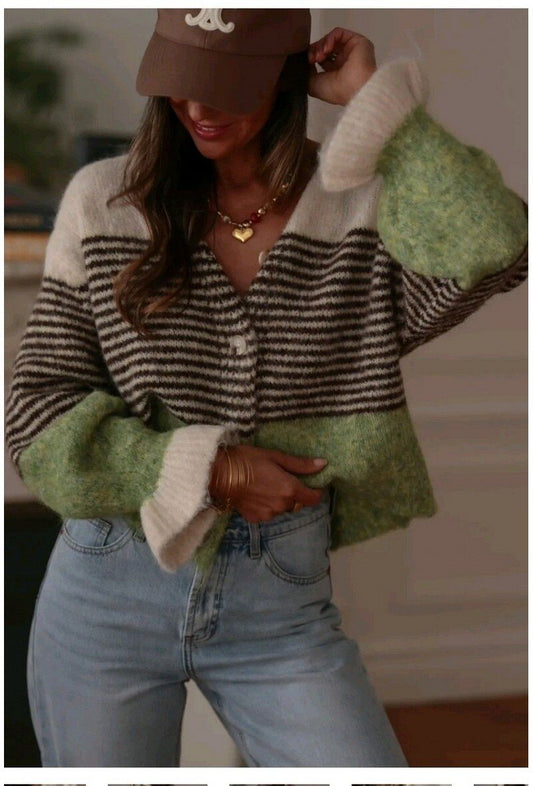 Stripe soft olive cardi