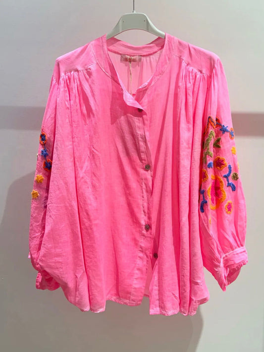 Flower Print Shirt - Fuschia