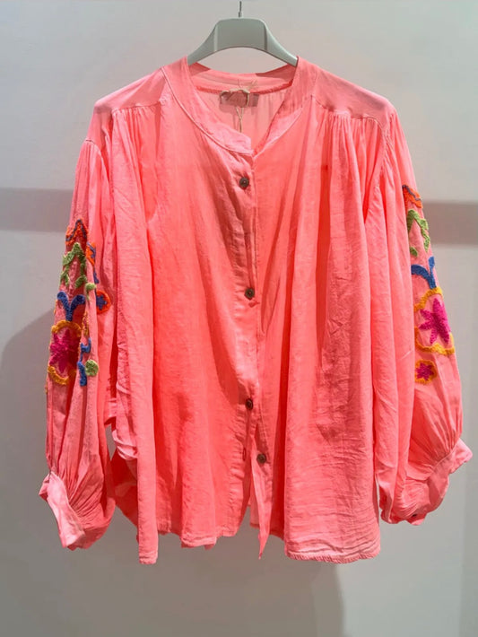 Flower Print Shirt - Coral