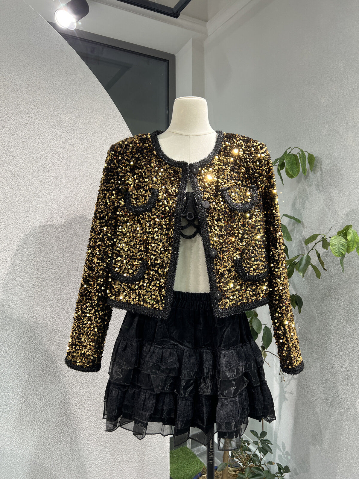Black/Gold Sequin bomber