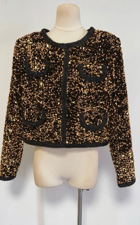 Black/Gold Sequin bomber