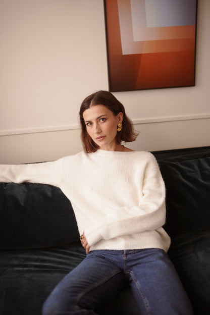 Ecru Sweater with Lace Back Bohemian Style